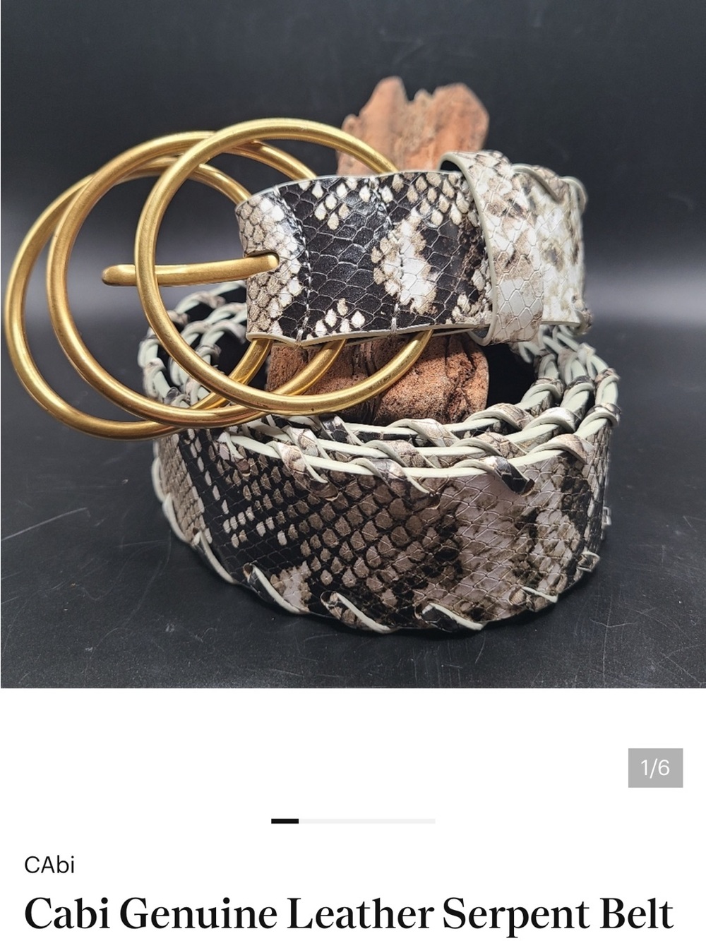 CAbi Snake-Print Leather Belt with Gold Triple-Ring Buckle